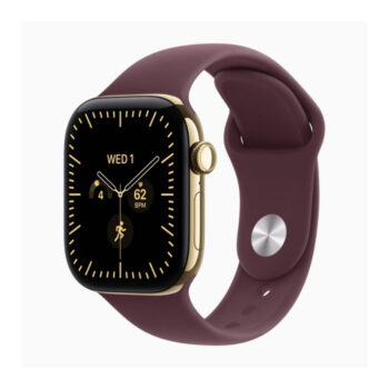 Смарт-часы Apple Watch Series 12 42 мм (Титан сияющее золото | Radiant Gold Titanium) ремешок Sport Band бордовый
